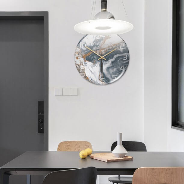 Stylish modern wall clock, silent marble design, elegant decor accent for a quiet and beautiful space.
