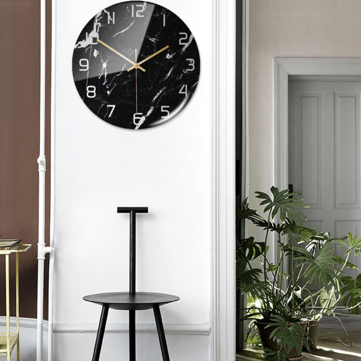 Elegant marble wall clock, modern, silent, and decorative, a timeless home decor piece for any room.