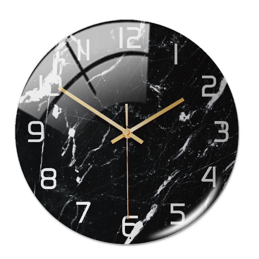 Elegant marble style wall clock, modern home decor for living room; silent & stylish timepiece.