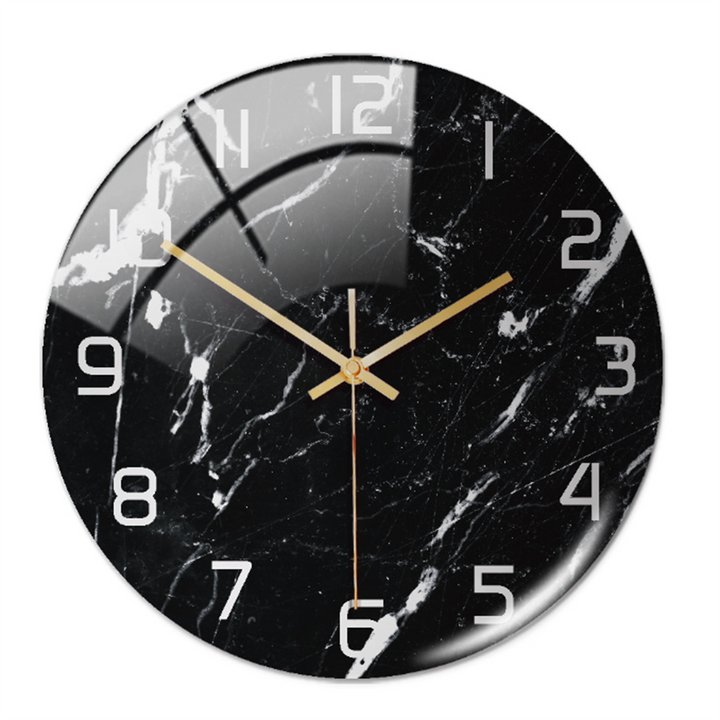 Elegant marble style wall clock, modern home decor for living room; silent & stylish timepiece.