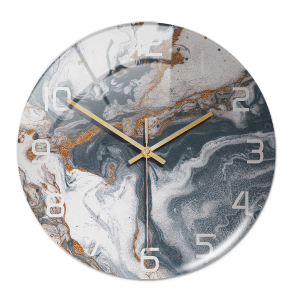 Living room modern wall clock, marble aesthetic, silent operation, decorative home accent.