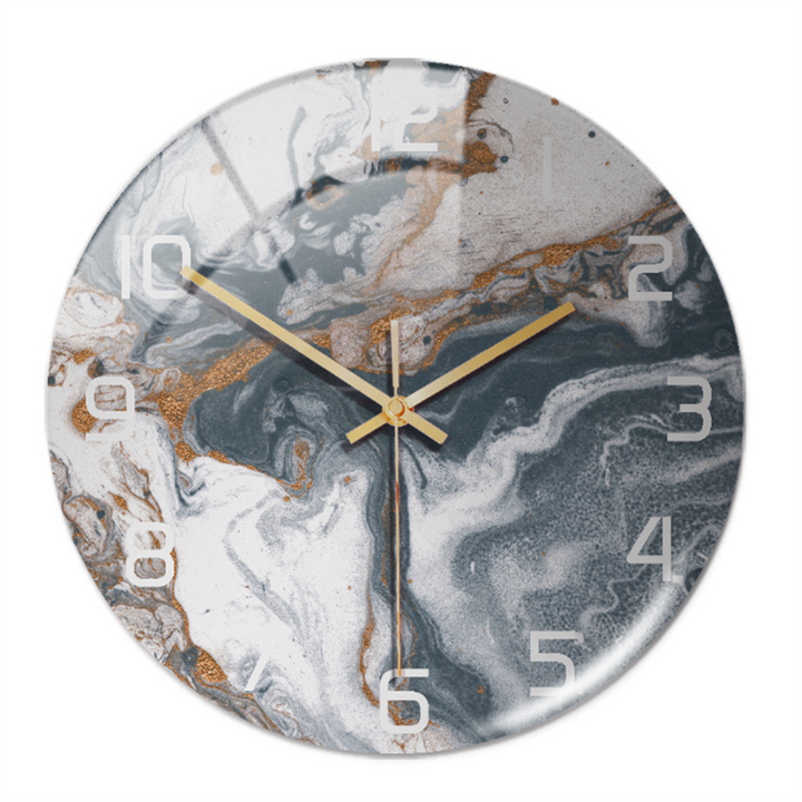 Living room modern wall clock, marble aesthetic, silent operation, decorative home accent.