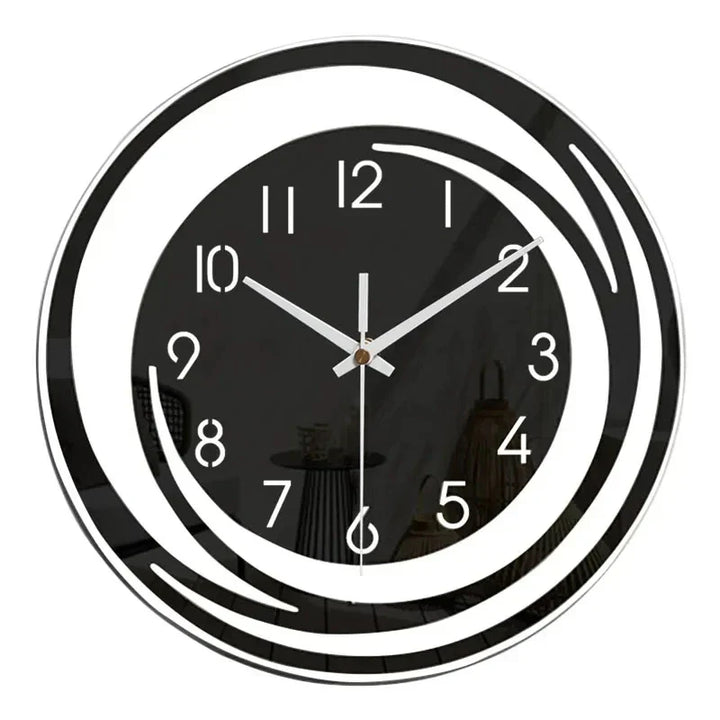 Sleek black geometric wall clock, a silent modern timepiece for living rooms & offices.