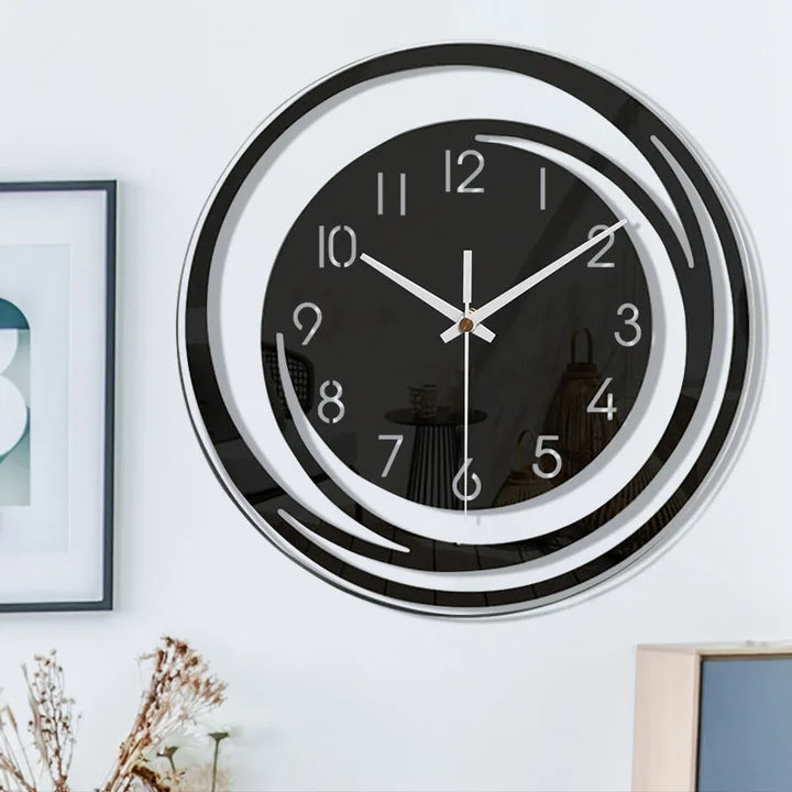 Elegant black wall clock, a silent contemporary timepiece with a sleek minimalist design.