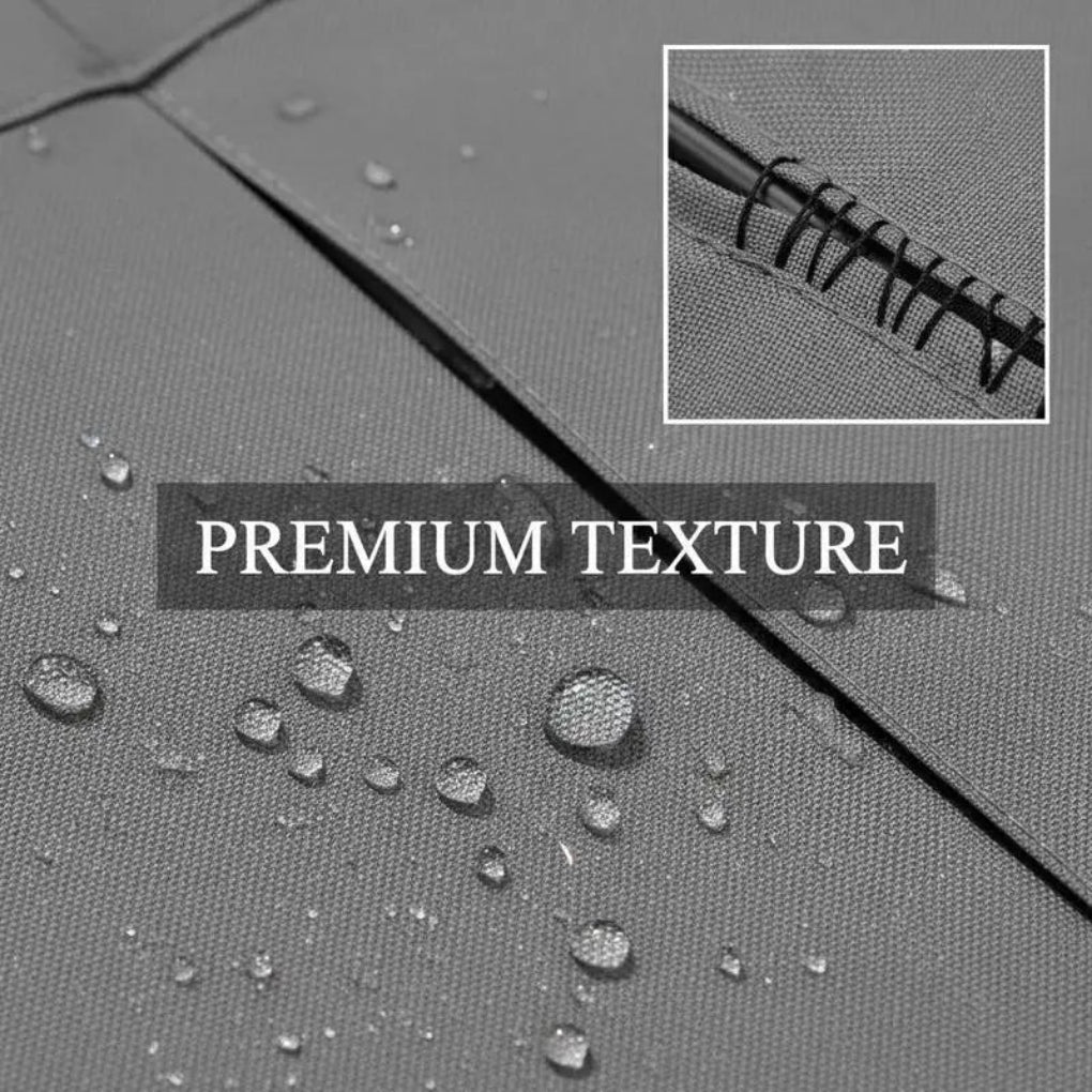 Elegant black garden sun umbrella, perfect for modern outdoor spaces, easily opened with its crank system.