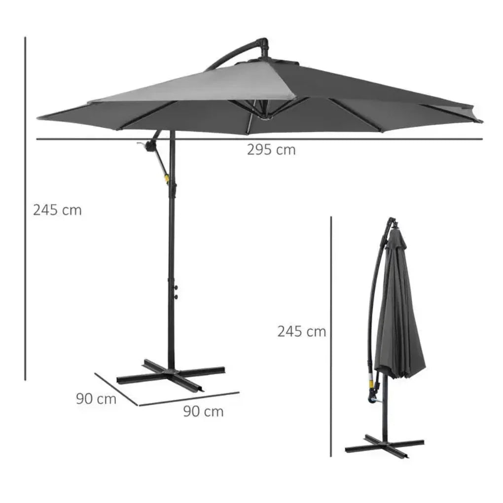 Freestanding black sun parasol for outdoor patio and garden, featuring an easy crank system for quick setup.