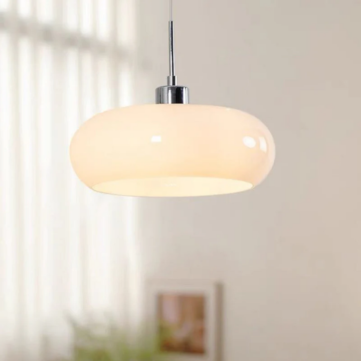 RadianceOrb round LED pendant light, warm white. Perfect modern lighting for living room or bedroom.