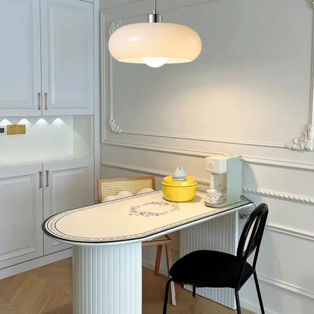 RadianceOrb modern round LED pendant light. Versatile design, perfect for bedroom, living room, & home decor.