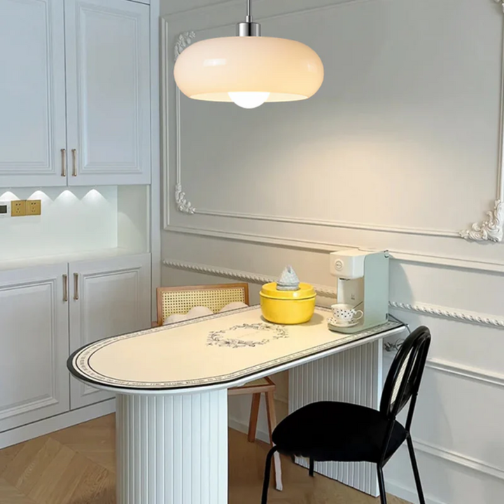 RadianceOrb modern round LED pendant light. Versatile design, perfect for bedroom, living room, & home decor.