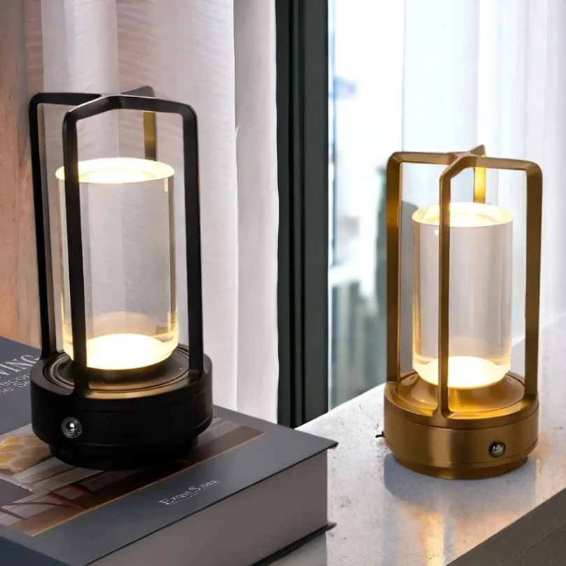 Modern Scandinavian wireless LED table lamp with touch control in gold finish