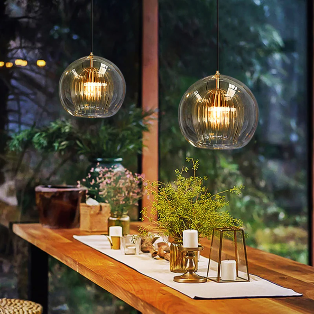 Elegant Aurora Sphere LED pendant, ideal ceiling light for modern living spaces.