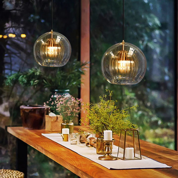Elegant Aurora Sphere LED pendant, ideal ceiling light for modern living spaces.