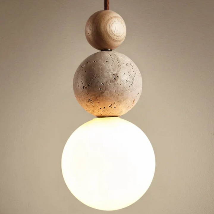 Unique home decor: Travertine-inspired pendant with a sleek mahogany stem