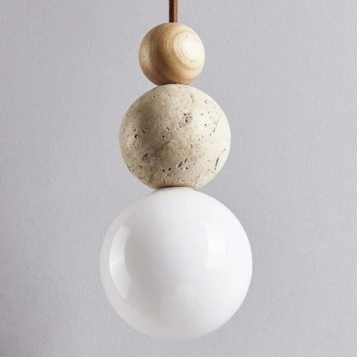 Ambient lighting solution: Modern travertine pendant with elegant mahogany accents