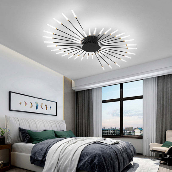 Gold LED ceiling lamp, dimmable for adjustable bright universal white light in modern homes.