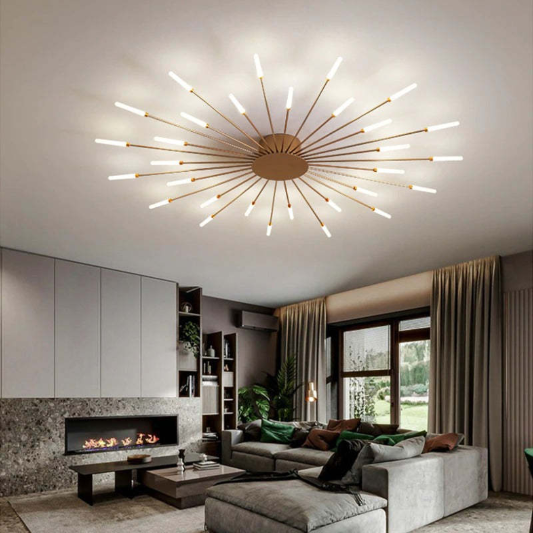 Black contemporary LED overhead light, bright, energy-efficient for modern living spaces.