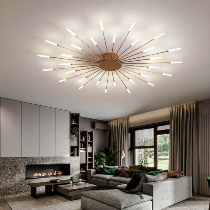 Black contemporary LED overhead light, bright, energy-efficient for modern living spaces.