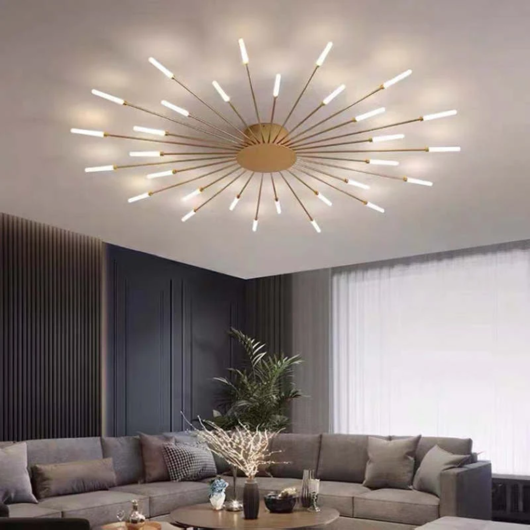 Sleek gold LED ceiling lamp, modern lighting for bright, energy-efficient overhead illumination.