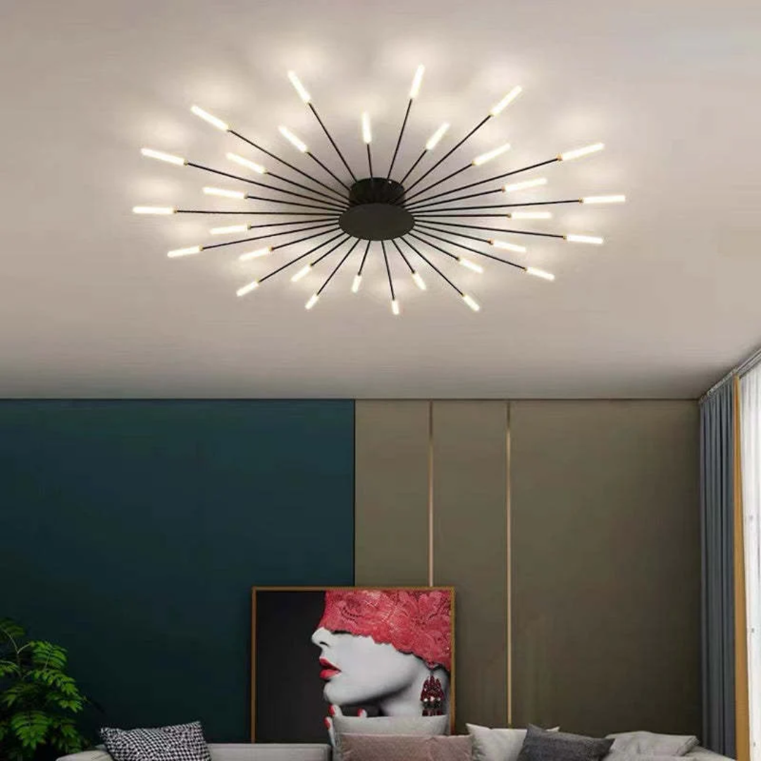 Stylish black LED ceiling light, contemporary design for modern homes, dimmable & energy saving.