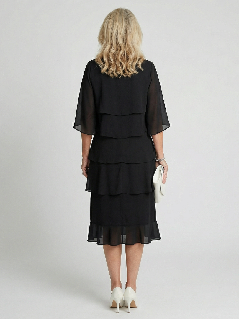 Moira | Women's Tiered Round Neck Midi Dress - Black - Image 4