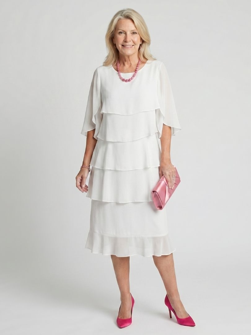 Moira | Women's Tiered Round Neck Midi Dress - Black - Image 9