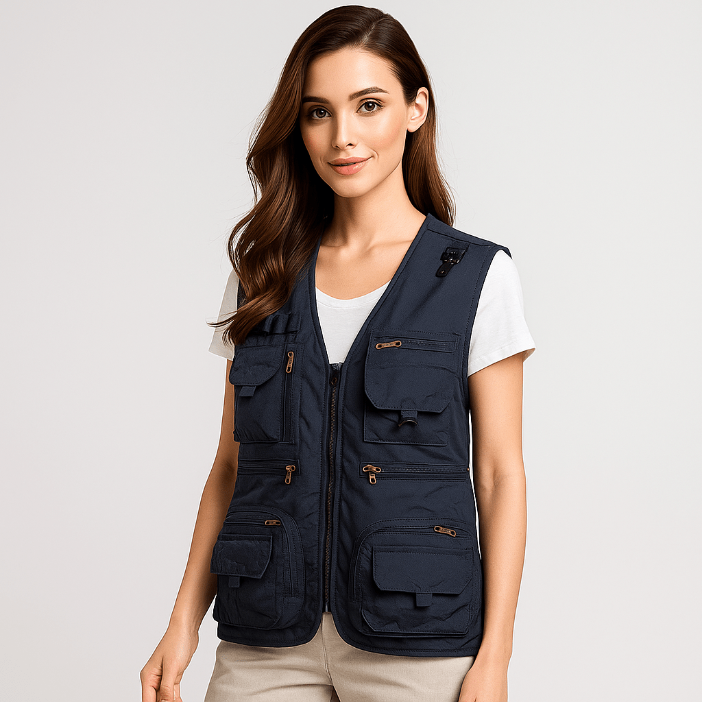 Women's multi-pocket sleeveless jacket, perfect lightweight utility vest for summer.