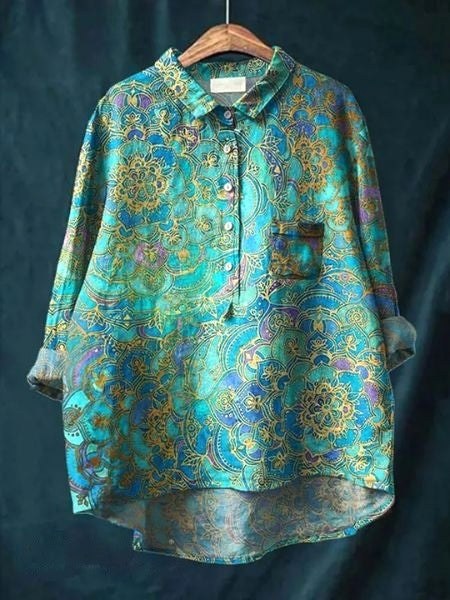 Women's summer floral short sleeve top with a relaxed fit and vibrant pattern.
