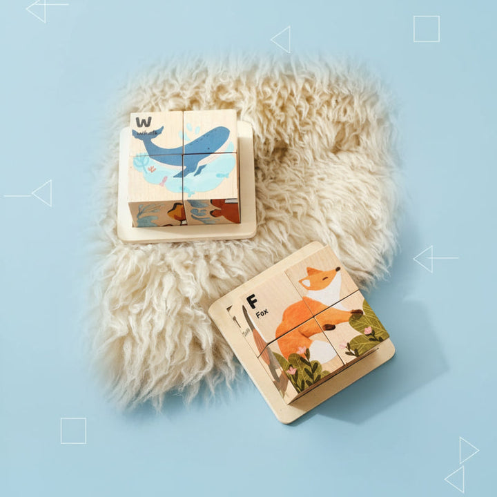 Educational 6-in-1 wooden animal puzzle for preschoolers. Montessori toy promoting cognitive & fine motor skills.