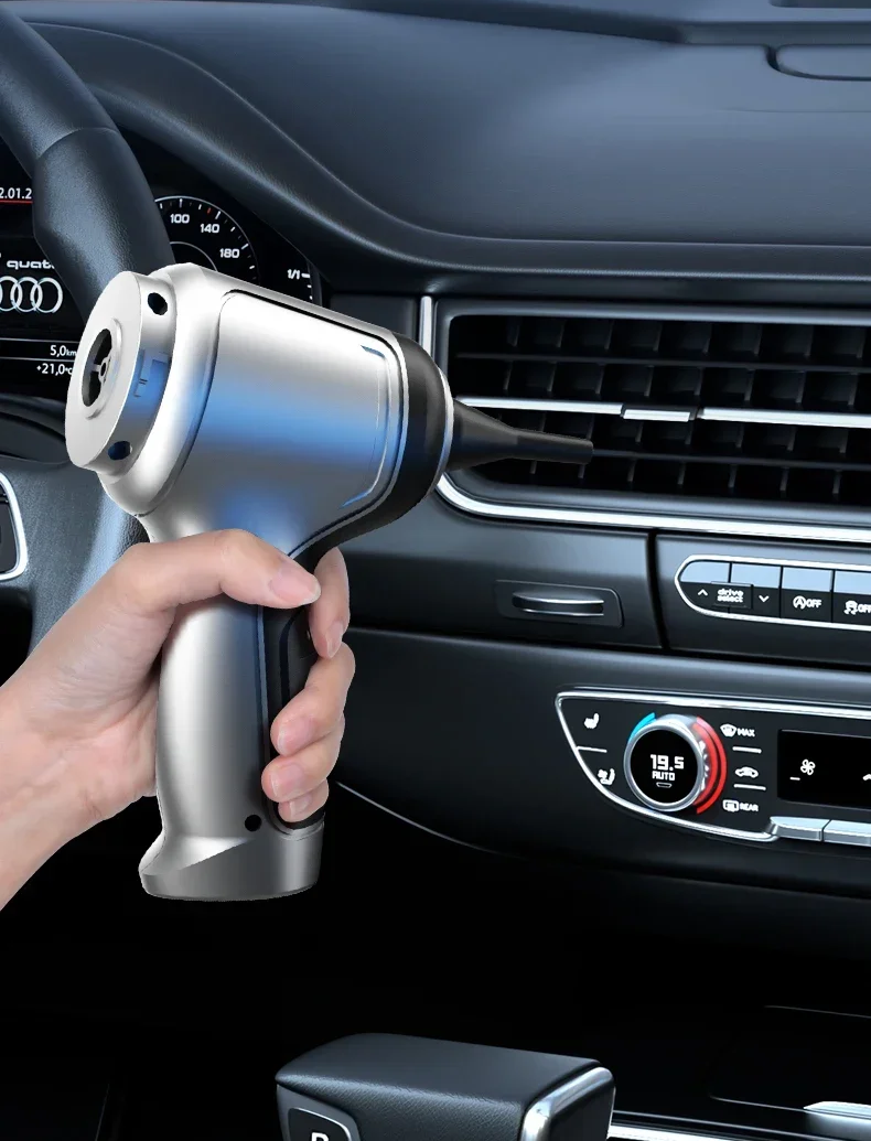 Cordless car vacuum cleaner with powerful suction. Ideal for auto detailing, removing crumbs & dust from interiors.