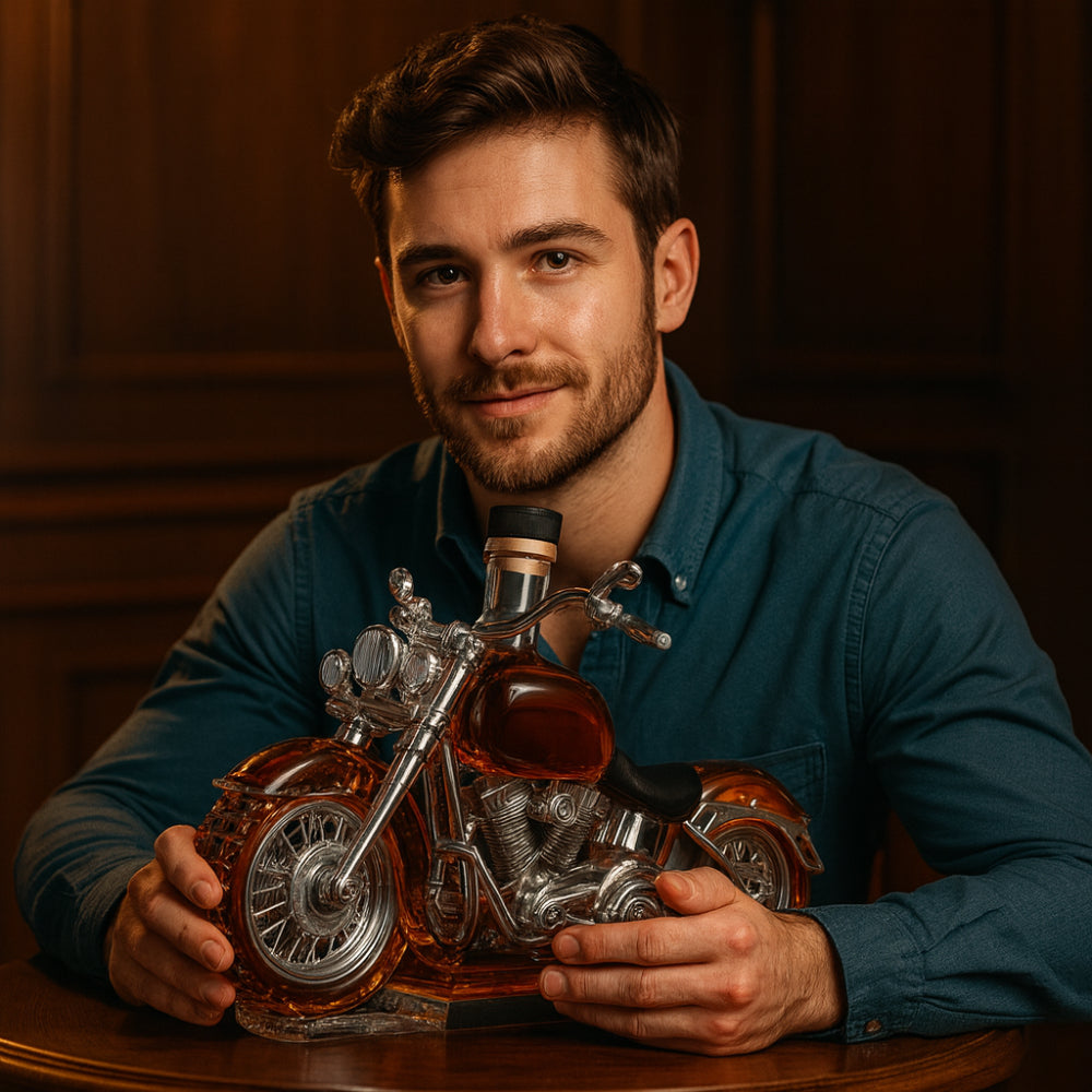 Motorcycle whiskey decanter glass bottle for home bar display