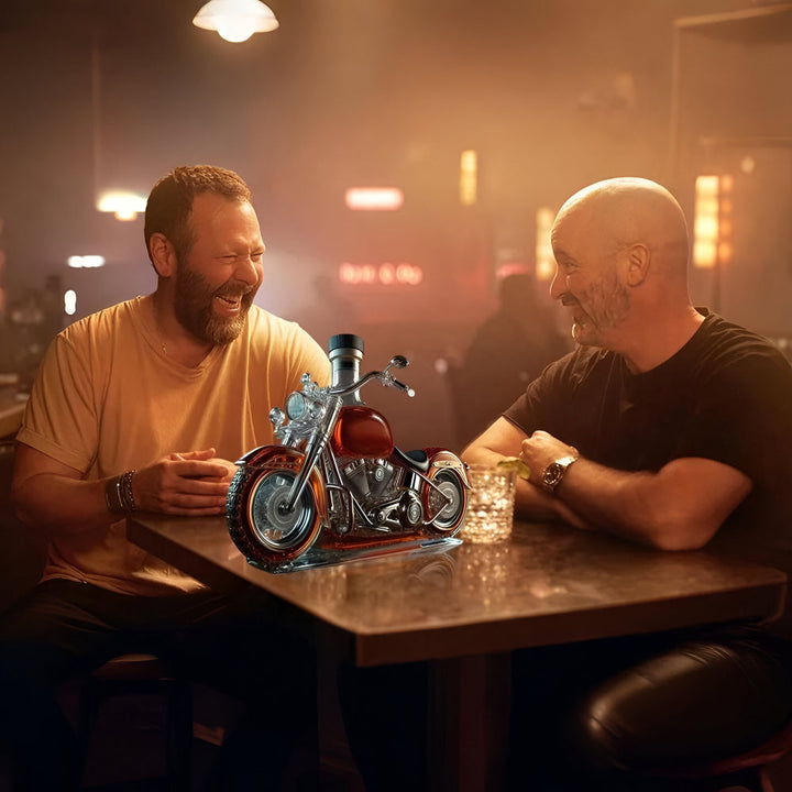 Unique motorcycle-shaped whiskey decanter for spirits