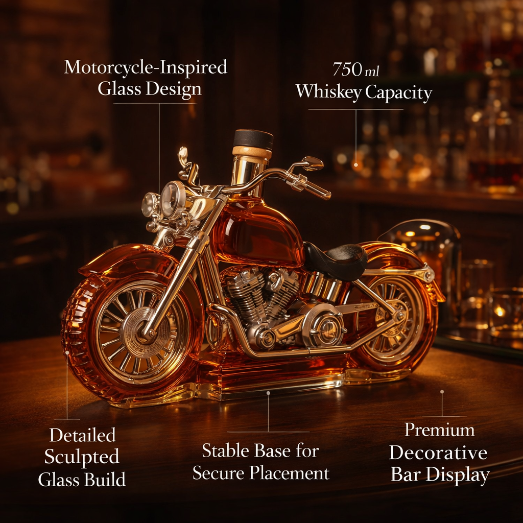 Collectible motorcycle decanter, perfect for a home bar setup
