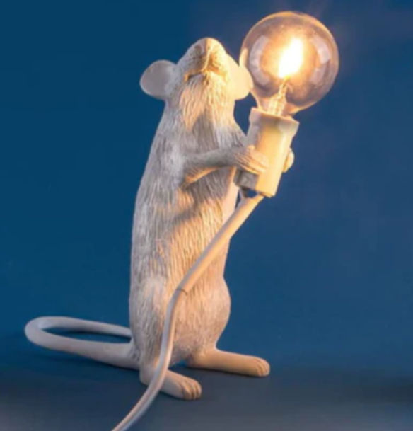 Artistic gold mouse table lamp, a unique decorative accent light & whimsical gift for home decor lovers.