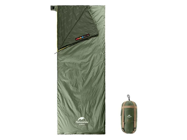 Durable green sleeping bag, compact & lightweight. Warm outdoor gear for all adventures.