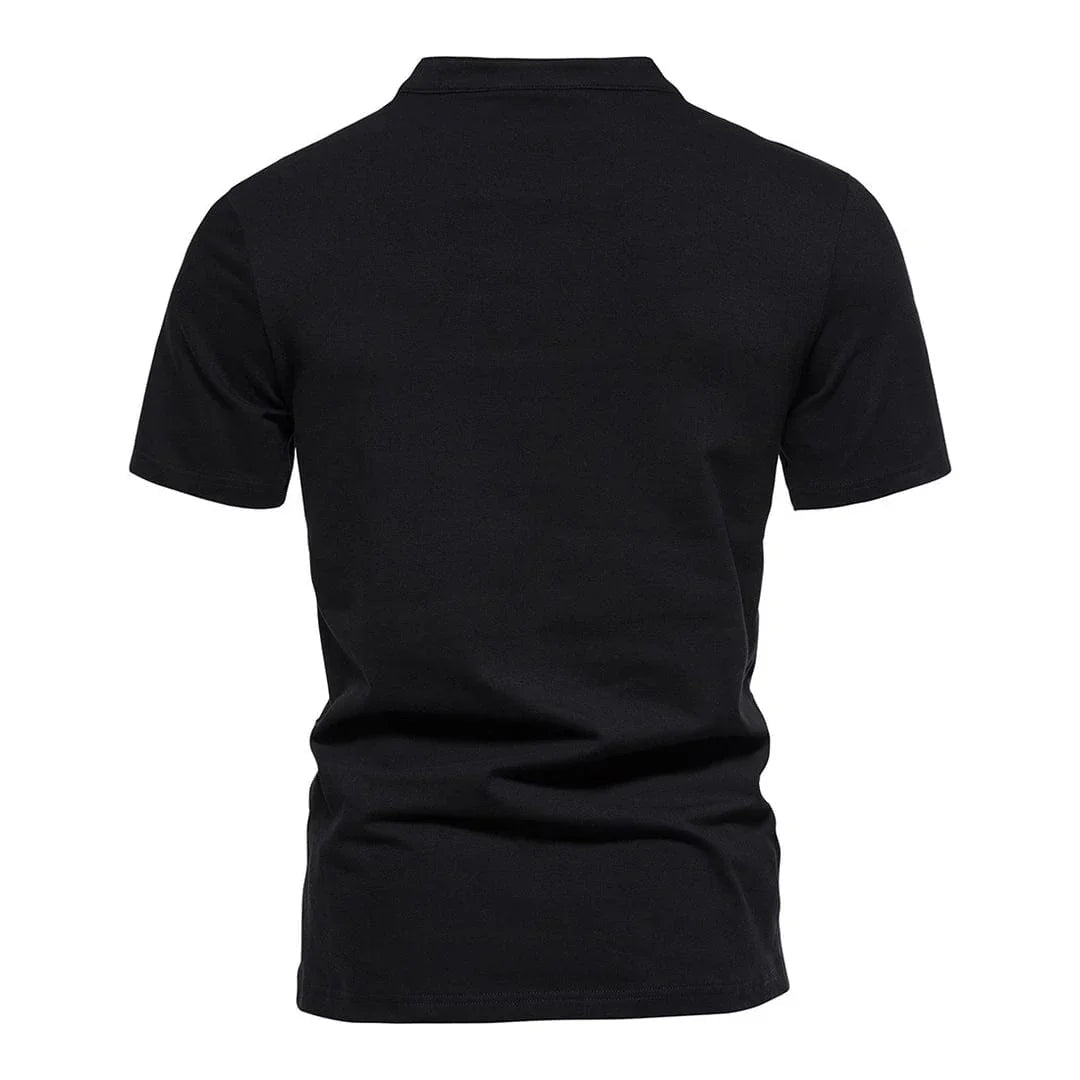 Versatile men's slim fit split V-neck t-shirt. Short sleeve for modern effortless style.