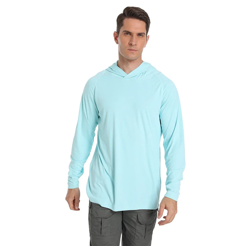 Men's Timeless hooded fishing shirt with UPF 50+ UV sun protection, lightweight & breathable for anglers.