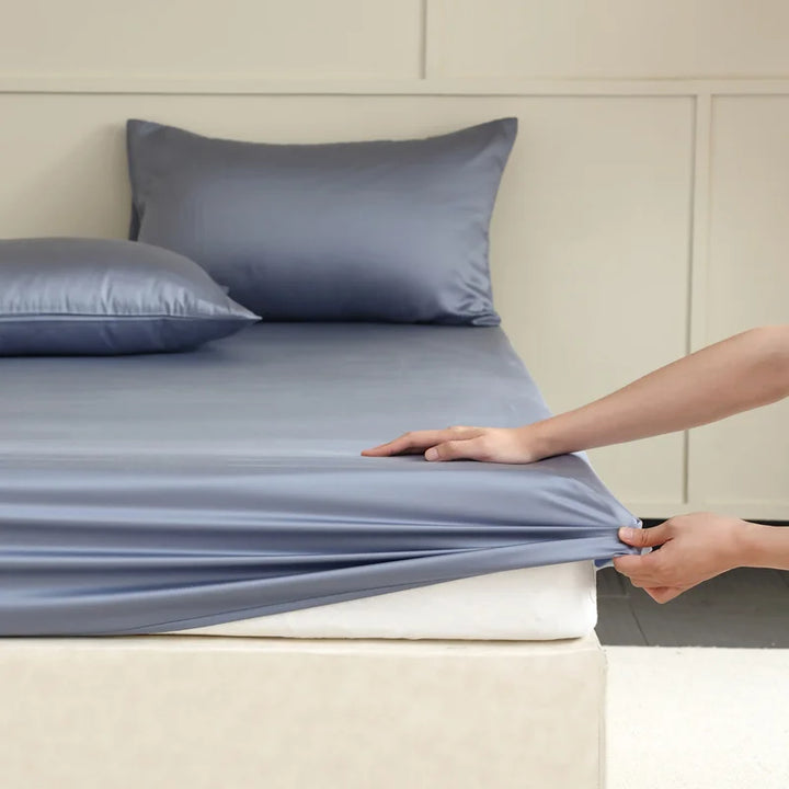 Premium Mulberry silk bed sheet, enhancing sleep comfort with its soft, natural fiber.