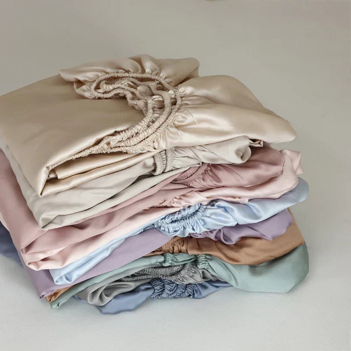 Lustrous Mulberry silk bed sheet, adding elegant luxury and premium sleep comfort to your bedroom.
