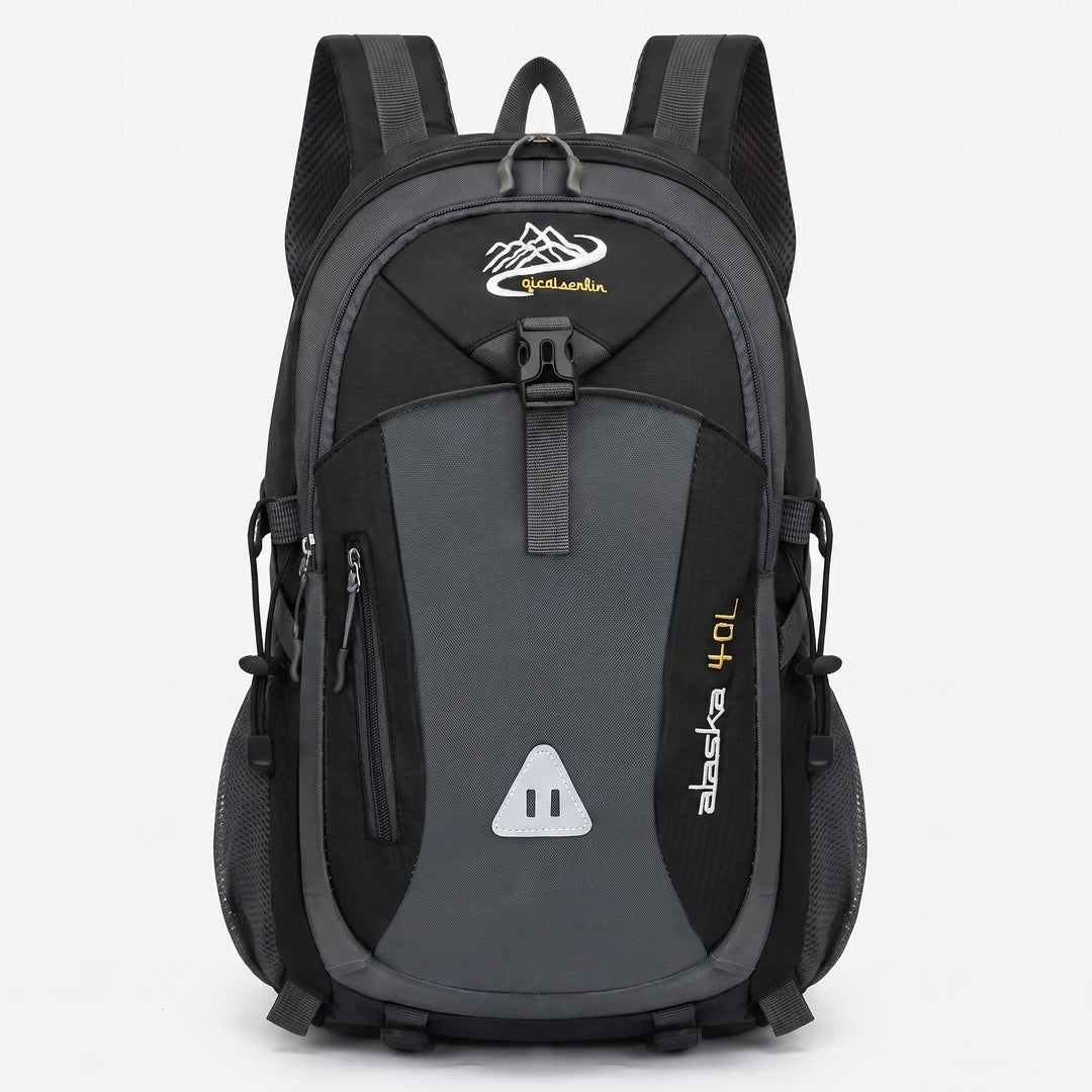 Unisex multi-compartment hiking backpack in durable nylon, perfect for outdoor travel and camping adventures.