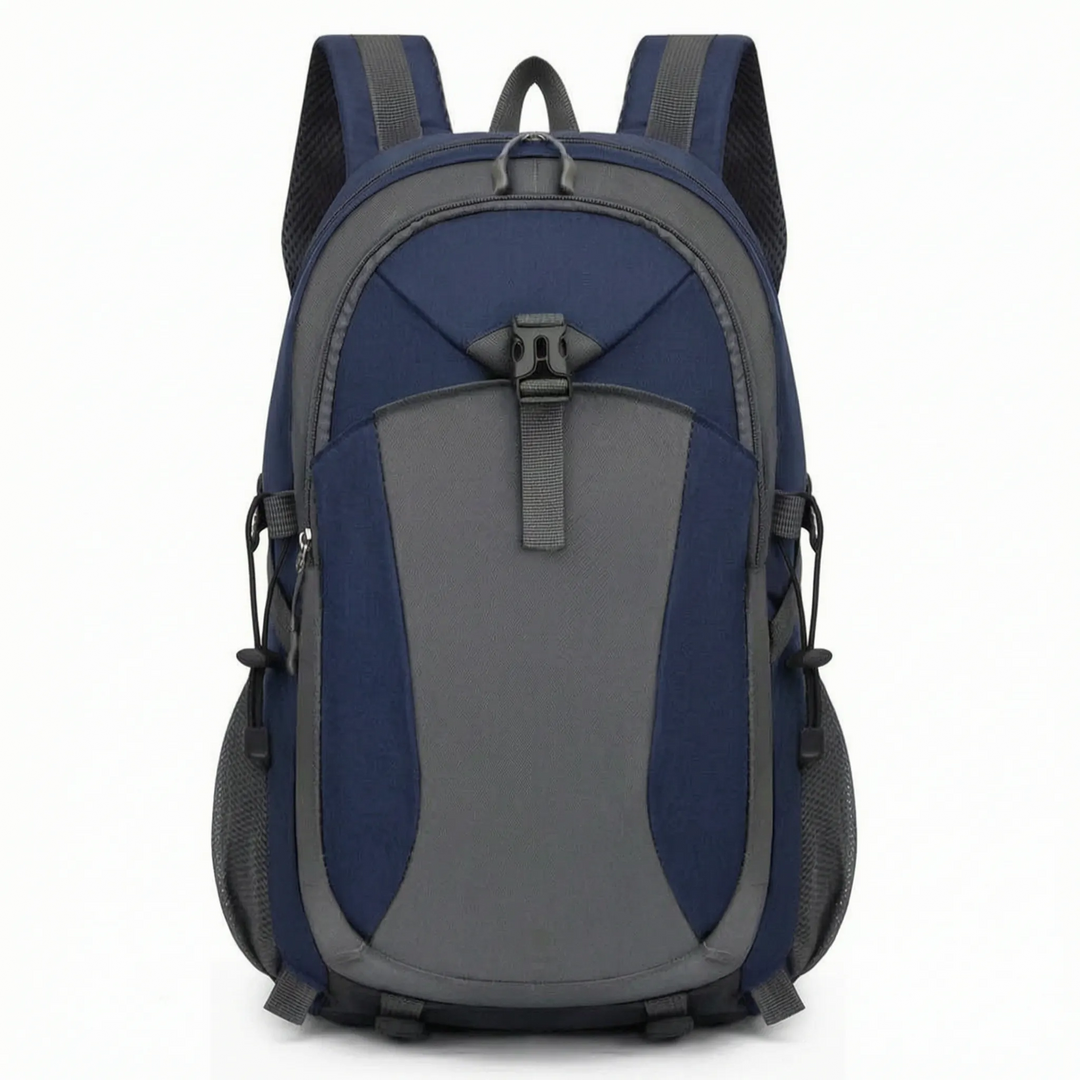 Durable nylon outdoor backpack, multi-compartment design for organized hiking, camping, and travel gear.