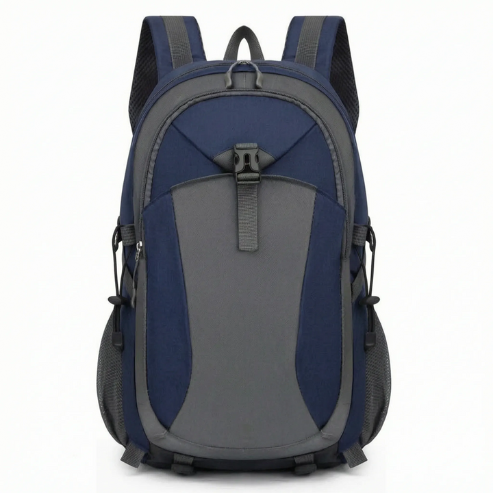 Durable nylon outdoor backpack, multi-compartment design for organized hiking, camping, and travel gear.