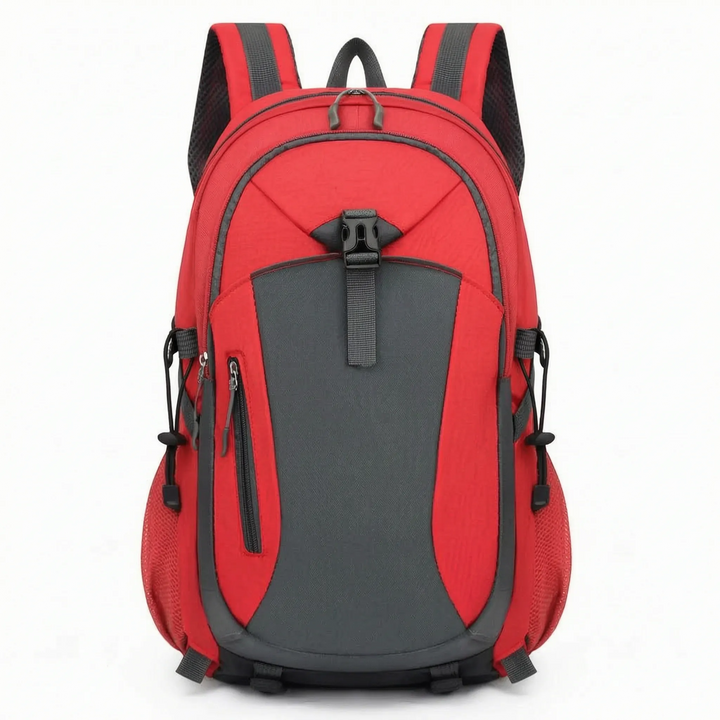 Nylon multi-compartment backpack, durable and organized for hiking, camping, and everyday commute.