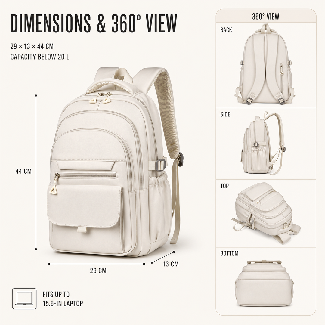 Keep your laptop dry with this water-resistant everyday backpack, perfect for students & commuters.