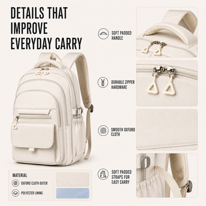 Black water-resistant unisex backpack with padded laptop compartment for secure everyday carry.