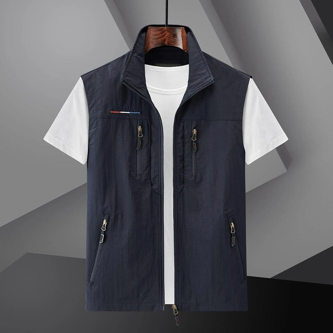 Men's multi-pocket utility vest for outdoor activities & travel. Lightweight summer fishing & hiking gear.