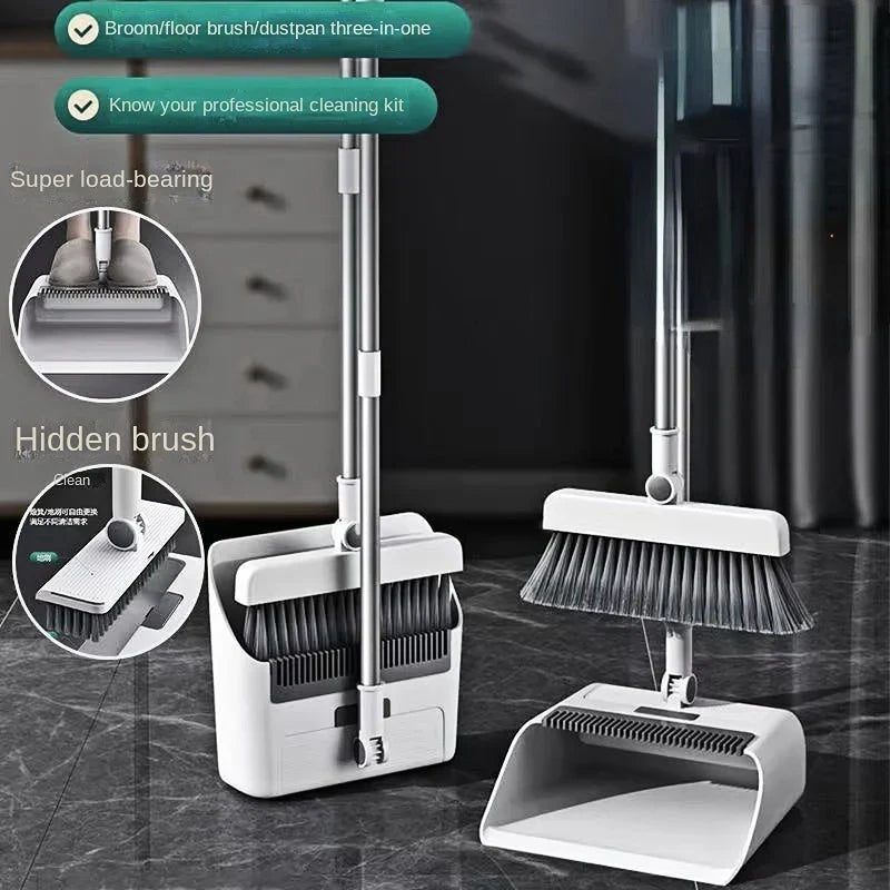 Efficient 3-in-1 household broom, dustpan & floor brush set with ergonomic handle for easy cleaning.