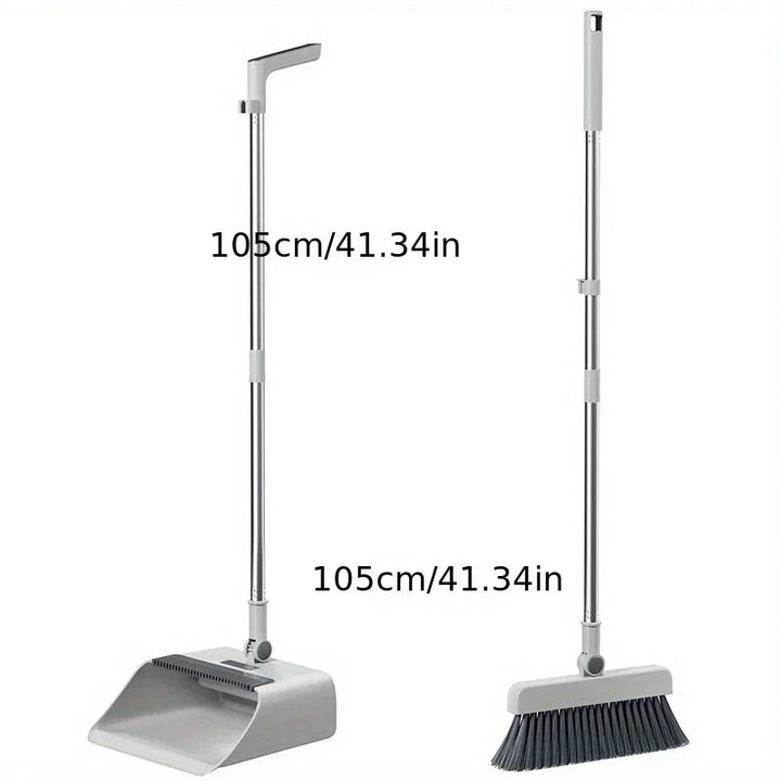 Household 3-in-1 broom and dustpan set with ergonomic design for efficient floor cleaning.