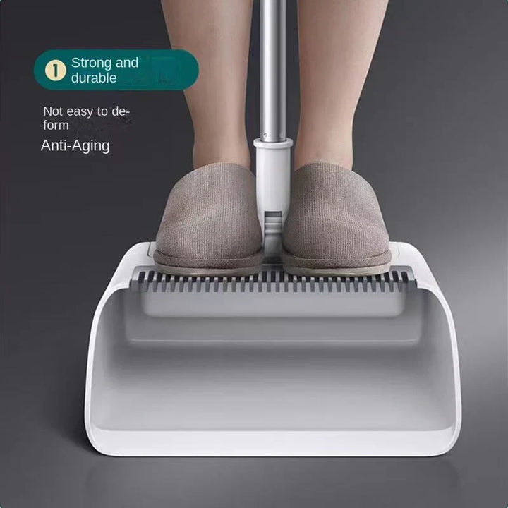 Ergonomic 3-in-1 broom, dustpan, and floor brush combo, perfect for household floor cleaning.