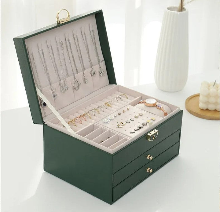Durable multilayer leather jewelry box, protecting valuable fashion accessories