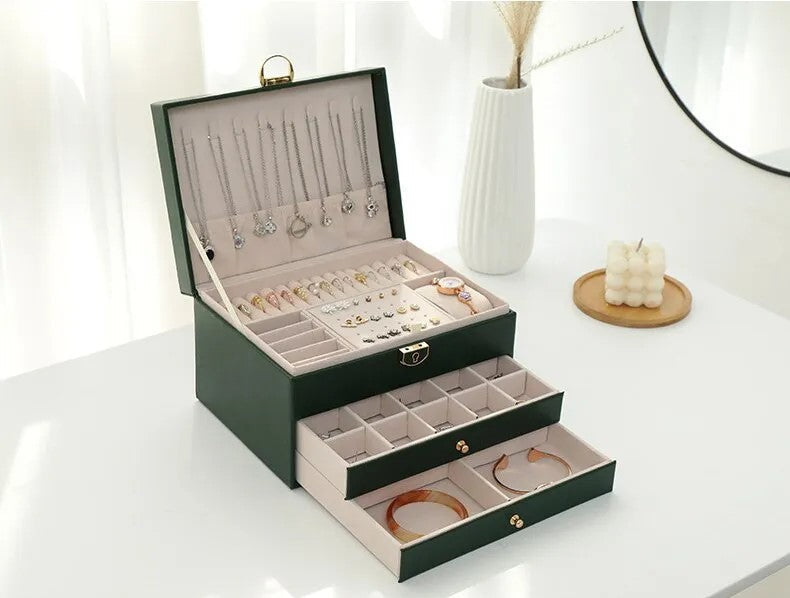 Sleek black leather jewelry organizer, modern design for women's treasures